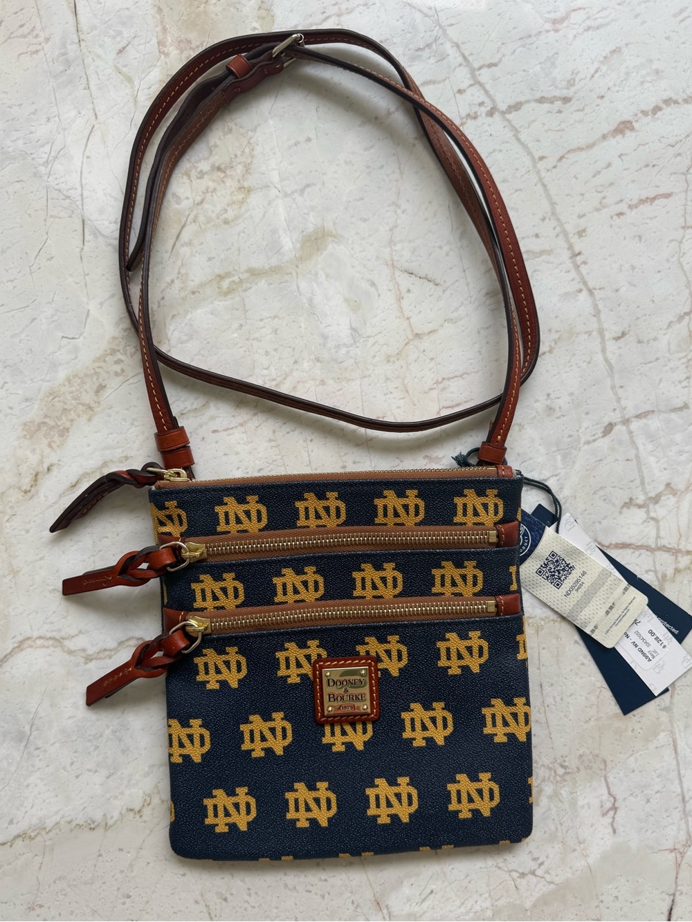 Dooney & Bourke Navy and Gold Notre Dame Triple-Zip Crossbody